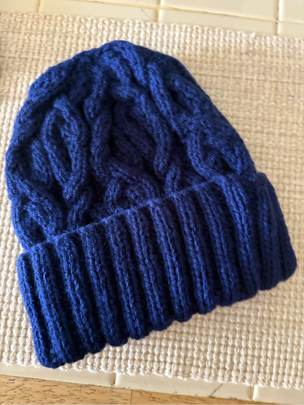 Blue Cable Knit Beanie Hat